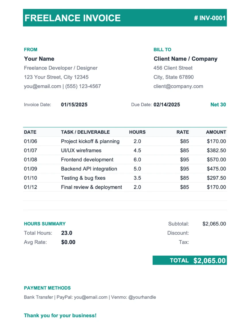 Invoice to Excel example 3